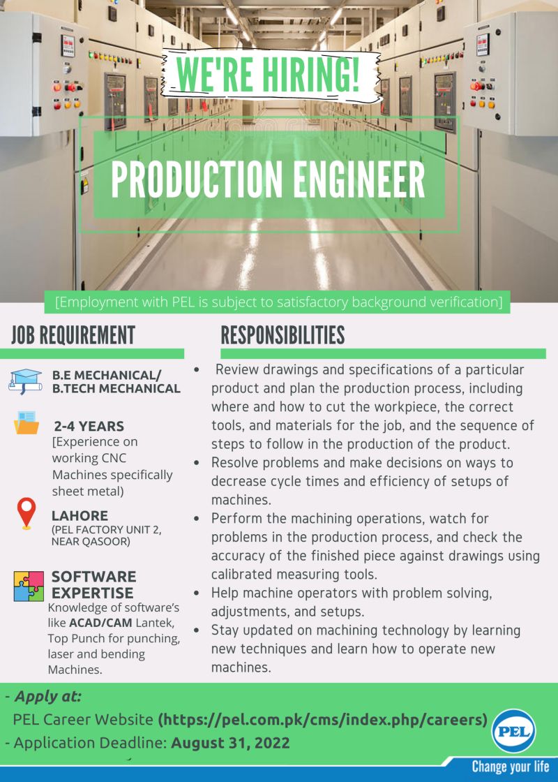 Pak Elektron Limited PEL Jobs For Production Engineer