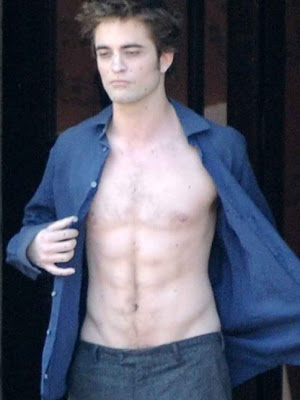 robert pattinson shirtless. Shirtless photo of 23 year-old Robert Pattinson from a scene in New Moon as 