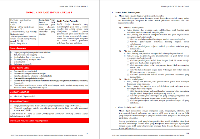 Modul Ajar PJOK Kelas 1 SD Kurikulum Merdeka: Pola Gerak Dasar Lokomotor