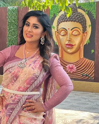 Manjula Paritala stuns in a bold partywear saree with stone embellishments