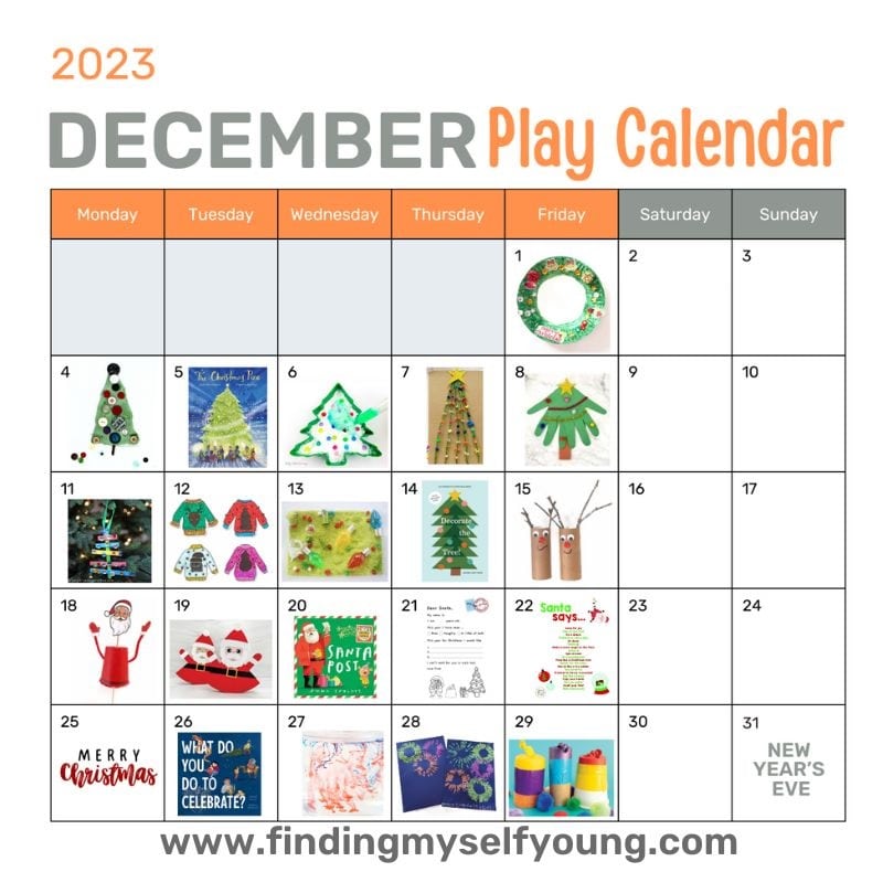 December play calendar for toddlers and preschoolers.