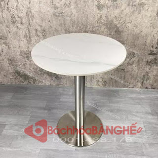 Mẫu bàn tròn cafe decor chân inox mặt đá màu trắng tại HCM