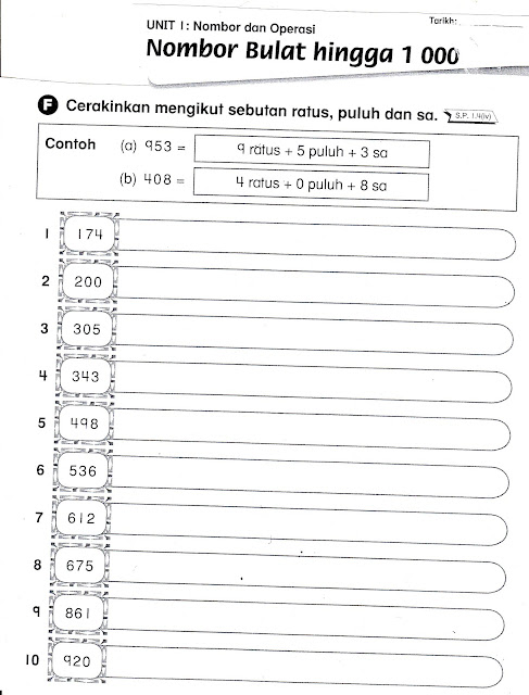 SUDUT MATEMATIK: Lembaran Kerja 2 ( Nombor Bulat Hingga 1000 )