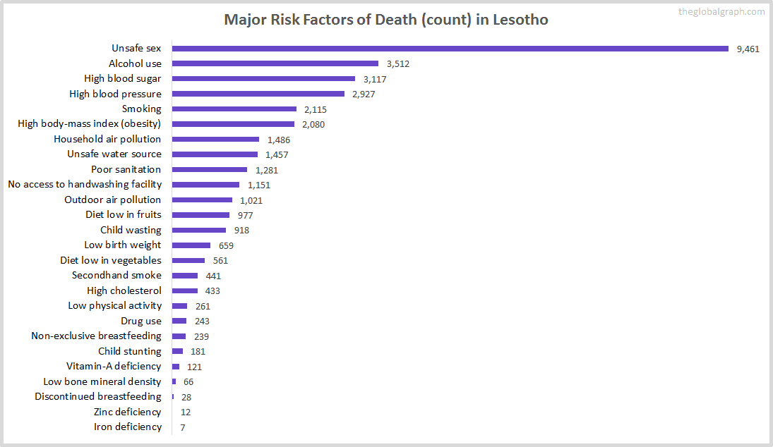 Major Cause of Deaths in Lesotho (and it's count)