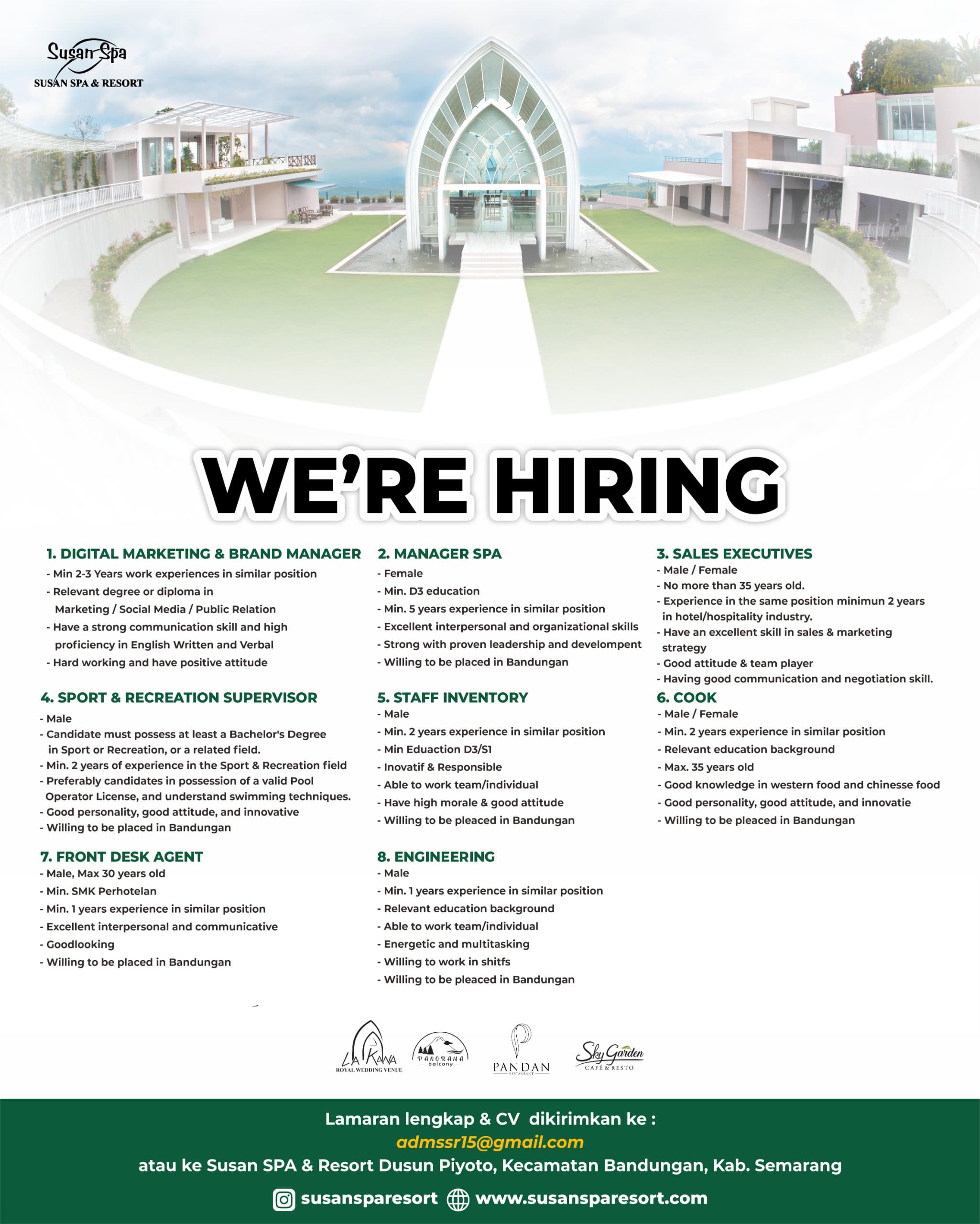 Loker Semarang Sales Executive, Staff Inventory, dll di Susan Spa & Resort