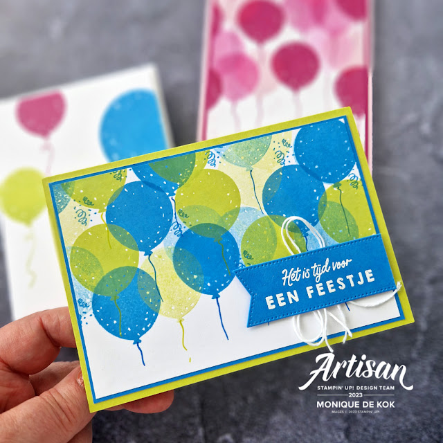 Zelfgemaakte kaart, feestballonnen, beautiful balloons, celebration, feestje, stamping, stempelen, stampin up, stampin met monique