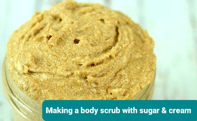 How to make a body scrub with sugar and body cream  طريقة عمل مقشر بالسكر وكريم الجسم