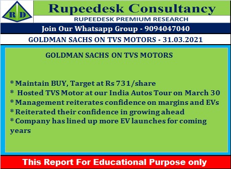 GOLDMAN SACHS ON TVS MOTORS - Rupeedesk Reports