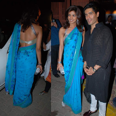 Priyanka Chopra in Blue Saree Priyanka Chopra arrived for Amrita Arora's 