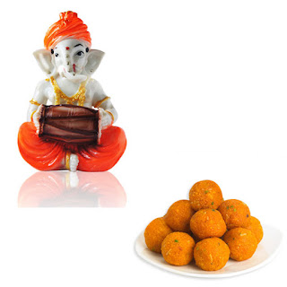 Dhol Ganesh with Ladoo Combo