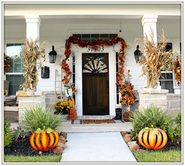 Fall Porch Decorations-Front Porch-Farmhouse Style-Grapevine-Twining Lights-From My Front Porch To yours