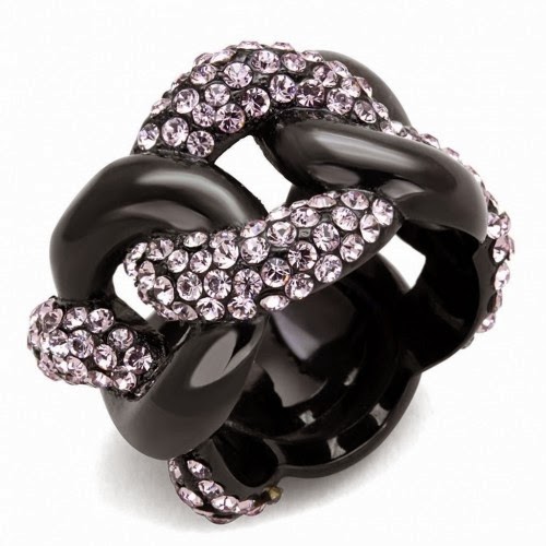 BLACK STAINLESS STEEL Crystal Ring Artificial Ring 