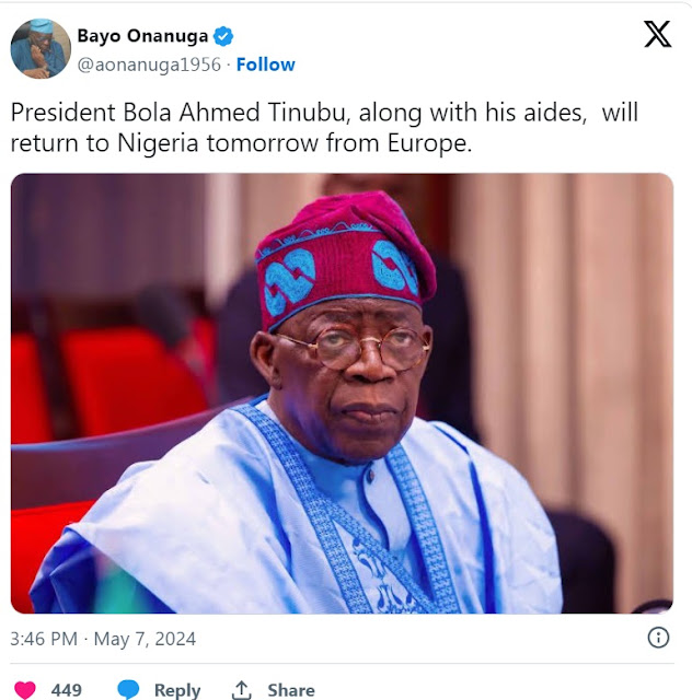 Presidency Confirms Tinubu’s Location And When He Will Return To Nigeria