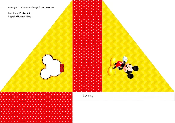 Mickey en Fondo Amarillo con Zigzags y Rojo con Lunares: Imprimibles Gratis para Fiestas.