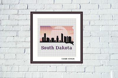 South Dakota state map skyline sunset cross stitch pattern