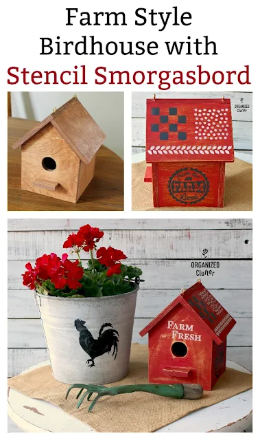 Farm Style Birdhouse With Red Milk Paint & Stencil Smorgasbord #stencil #farmhousestyle #birdhouse #milkpaint #fortyorkred