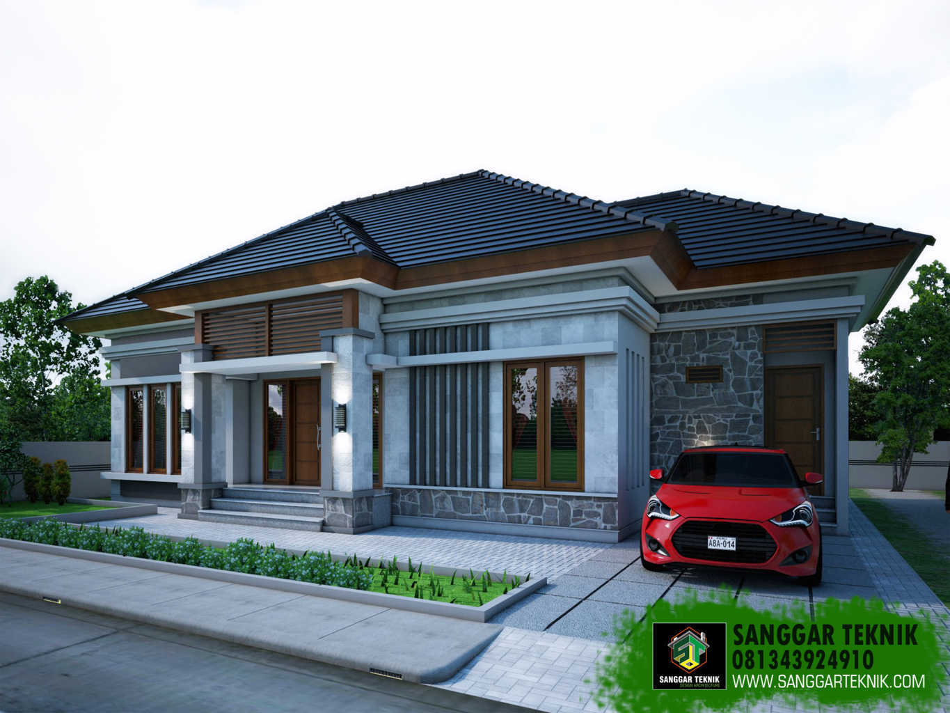 GAMBAR RUMAH  BALI  MODERN  1 LANTAI 12 x 15 SANGGAR TEKNIK