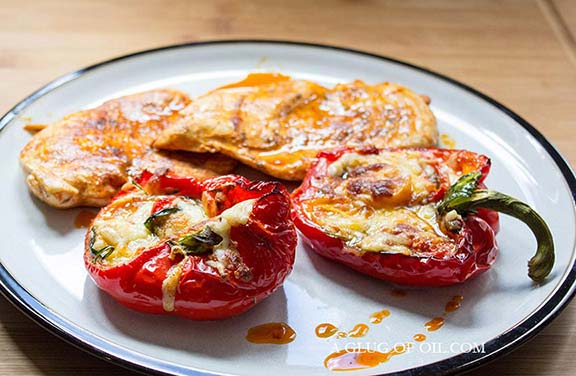 Stuffed bell peppers with cheese.