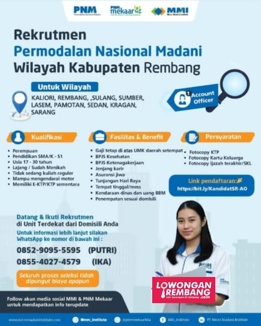 Lowongan Kerja Pegawai Account Officer BUMN PT Micro Madani Institute PNM Mekaar Rembang