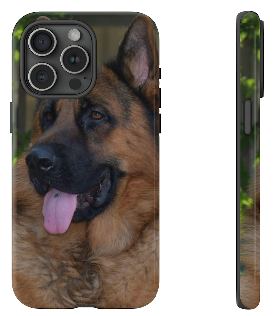 iPhone 15 Pro Max Tough Cases With Close Up Face Huge West German Shepherd Dark Face Red and Black