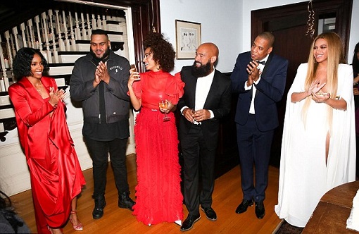 E NEWS: Pregnant Beyonce Dances Up A Storm At Exclusive Post-Grammy Bash In Low-Cut White Gown