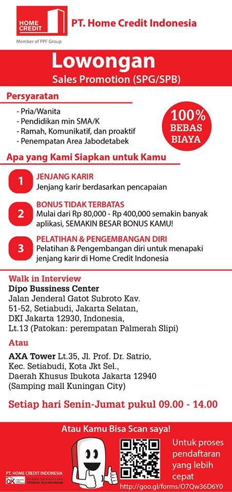 Lowongan Kerja PT.Home Credit Indonesia SPG/SPB Juli 2015