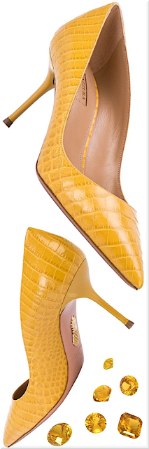 ♦Aquazzura Purist yellow embossed crocodile effect pumps #aquazzura #shoes #pantone #yellow #brilliantluxury