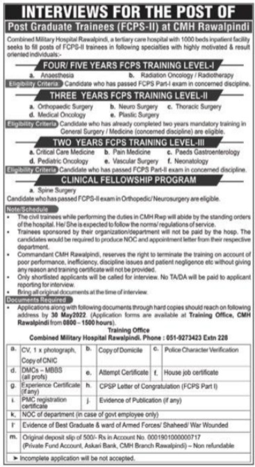 Latest Combined Military Hospital CMH Medical Posts Rawalpindi 2022