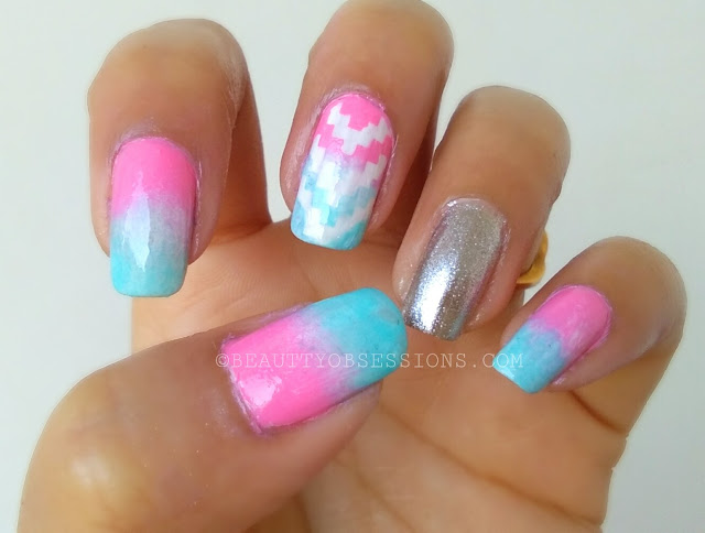 Ombre Nailart with Stencil | Pastel Pink-Blue Gradiant Nails