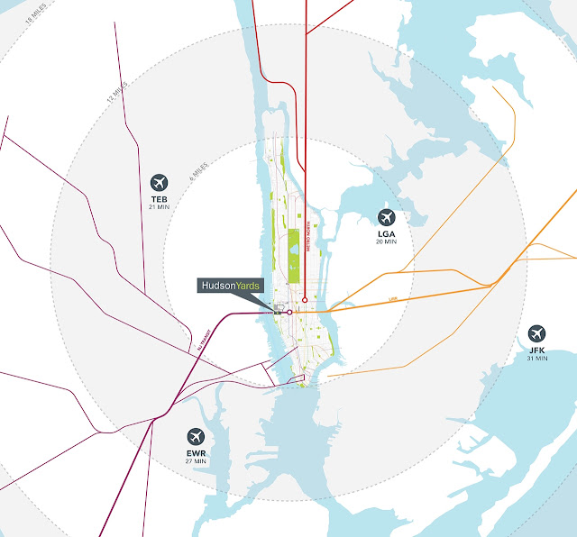 Picture of the Hudson Yards on the large map of wider New York area