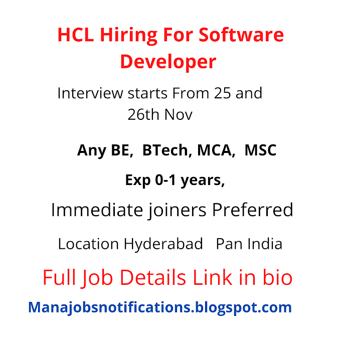 HCL FRESHER HIRING BE / BTECH / MCA/ MSC