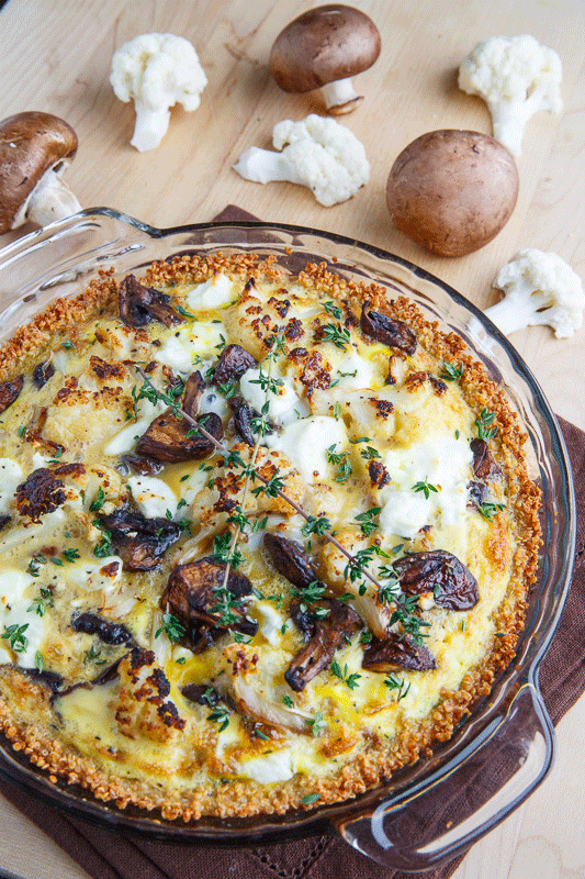 Roasted Cauliflower, Mushroom and Goat Cheese Quiche with 