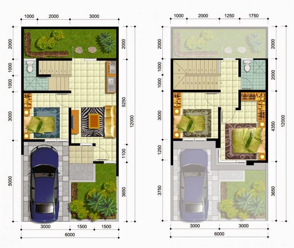 Denah Rumah Minimalis 2 Lantai 6x12 Untuk Keluarga Baru Desain