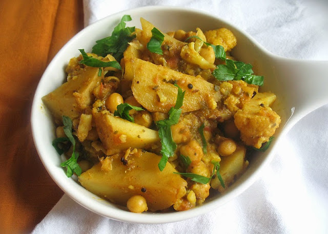 Indian-style potatoes and cauliflower with chickpeas