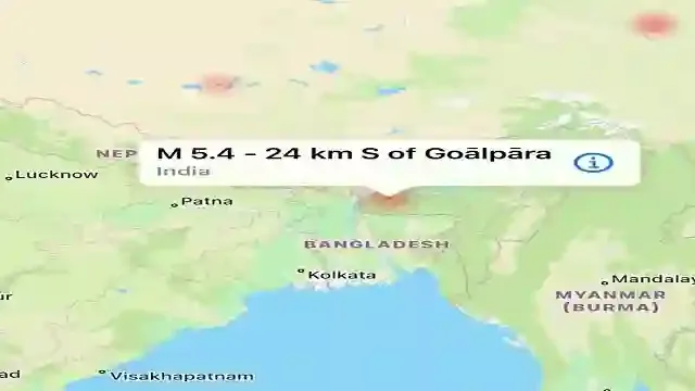 A magnitude-5.4 earthquake occurred in Assam State