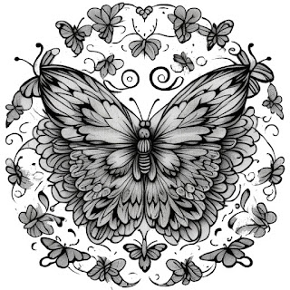 coloring page floral frame and butterfly inside