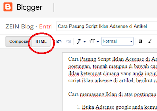 Cara Pasang Script Iklan Adsense di Artikel