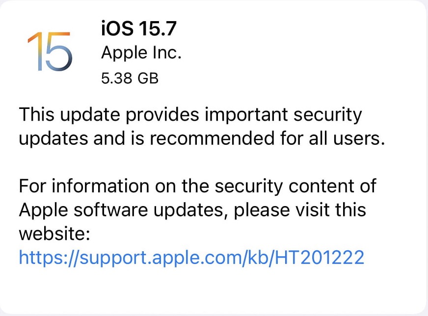 Apple iOS 15.7 Features