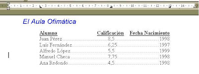 Tabuladores en Word