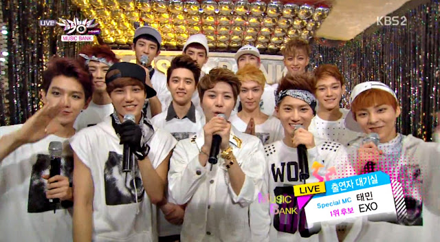 screencap of exo on music bank 1st win 