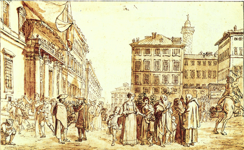 I1 disegno, dal tratto vibrante di penna d’oca e dal caldo chiaroscuro in seppia a mezza macchia, raffigura in primo piano la gente riunitasi sulla piazza di Montecitorio per conoscere i numeri estratti al lotto e mette vivacemente in risalto le espressioni sui volti delle figure, dalla trepidazione ansiosa al disappunto, alla gioia esplosiva. Il balcone della Curia, su cui si svolge l’estrazione, è protetto da una specie di pensilina e da un tendone agitato dal vento, che introduce, insieme al cavaliere sulla destra, una nota dinamica nella struttura compositiva del disegno.