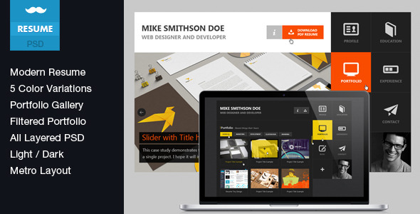 Flat Resume - Virtual Business Card PSD - Virtual Business Card Personal
