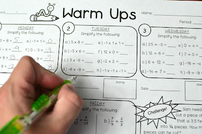 7th grade math warmups