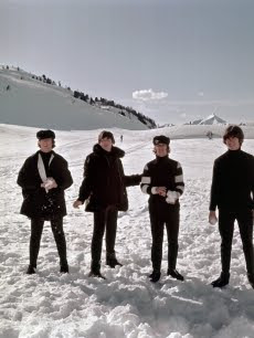 beatles,john lennon, paul mccartney, ringo starr, george harrison, beatles snow, beatles skiing