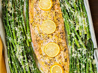 One Pan Roasted Lemon Pepper Salmon and Garlic Parmesan Asparagus