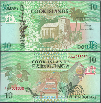 Isole Cook 10 Dollars 1992 P# 8a