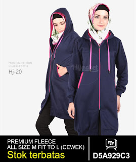 jaket muslimah panjang lutut biru pink