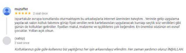 ISPARTAKULE AVRUPA KONUTLARI 1 SİTE DE OTURAN MÜŞTERİMİZİN KOLTUKLARI