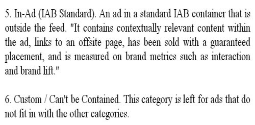 6 categories of native advertisements by IAB (The Interactive Advertising Bureau)