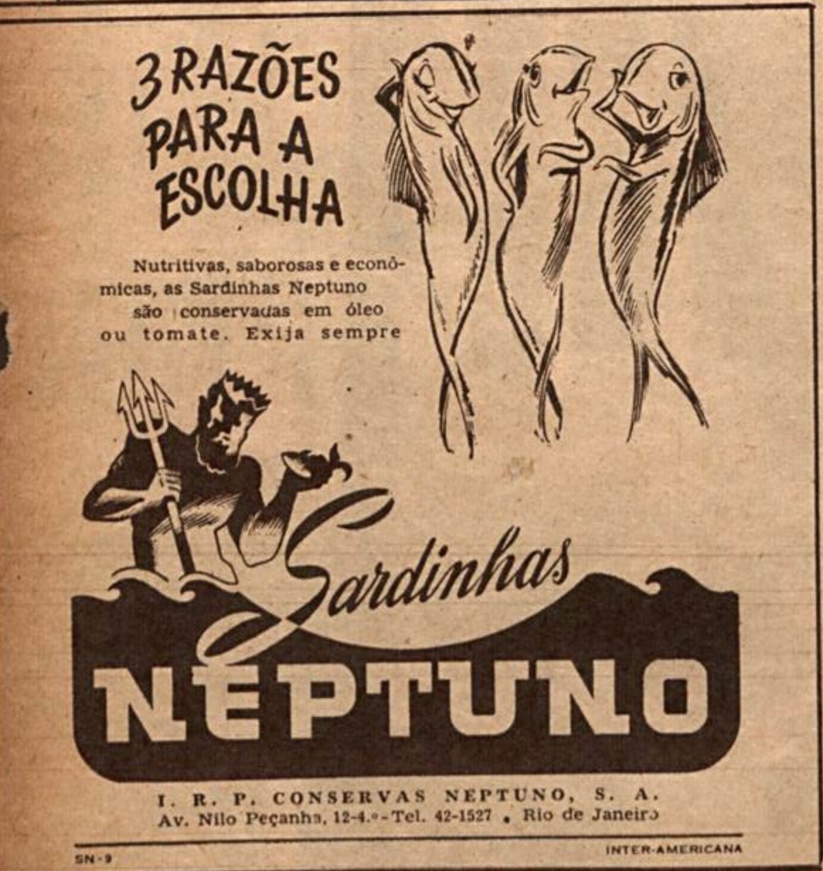 Anúncio veiculado em 1945 promovendo as sardinhas da marca Neptuno